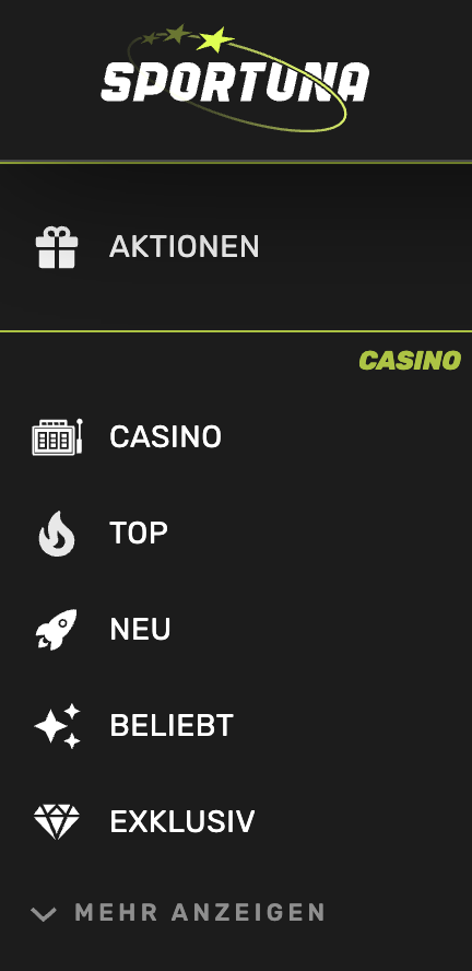 Sportuna Mobile Menü